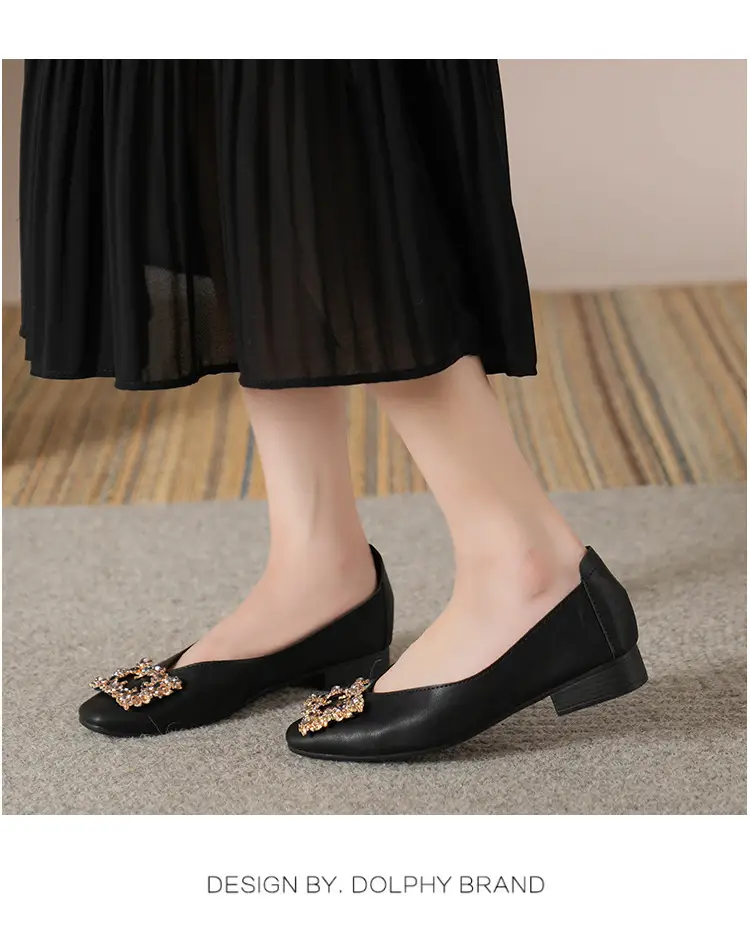 Square-Toe Low-Heeled Shallow Single Shoes for Women, Soft Leather Mother's Shoes, 2025 Spring and Autumn Style, Flat-Soled Work Shoes, Black — feature 29