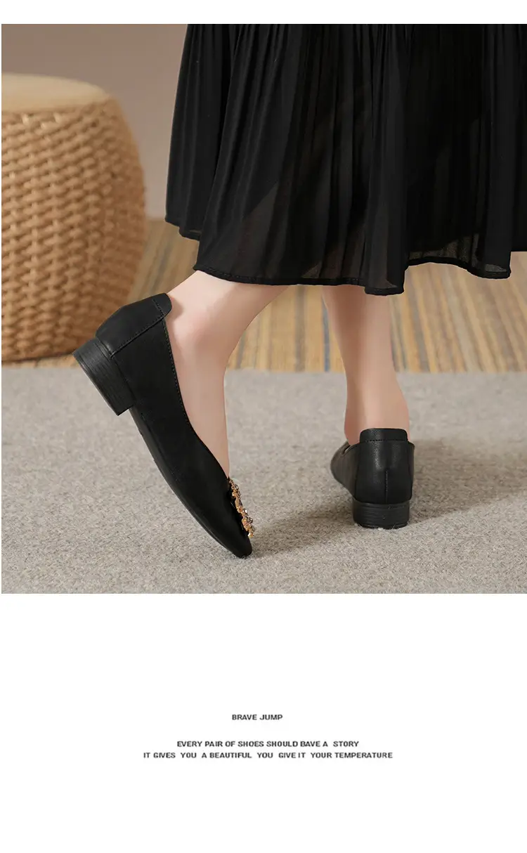 Square-Toe Low-Heeled Shallow Single Shoes for Women, Soft Leather Mother's Shoes, 2025 Spring and Autumn Style, Flat-Soled Work Shoes, Black — feature 30
