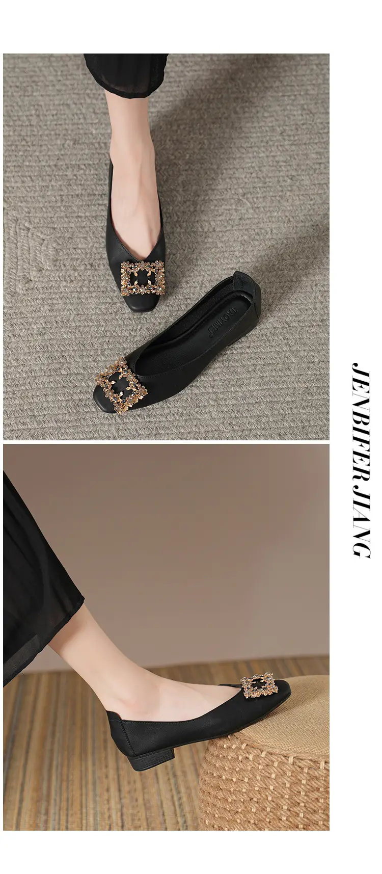 Square-Toe Low-Heeled Shallow Single Shoes for Women, Soft Leather Mother's Shoes, 2025 Spring and Autumn Style, Flat-Soled Work Shoes, Black — feature 31
