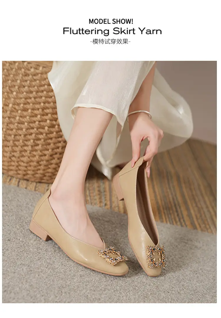 Square-Toe Low-Heeled Shallow Single Shoes for Women, Soft Leather Mother's Shoes, 2025 Spring and Autumn Style, Flat-Soled Work Shoes, Black — feature 35