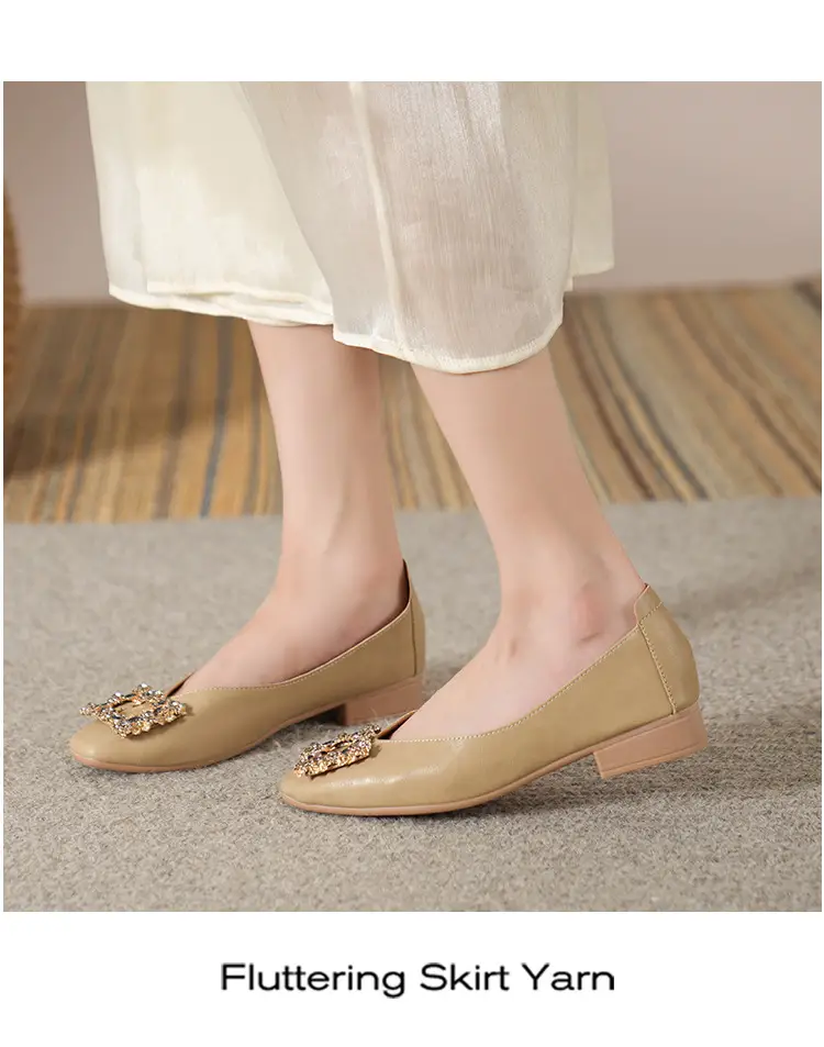 Square-Toe Low-Heeled Shallow Single Shoes for Women, Soft Leather Mother's Shoes, 2025 Spring and Autumn Style, Flat-Soled Work Shoes, Black — feature 38