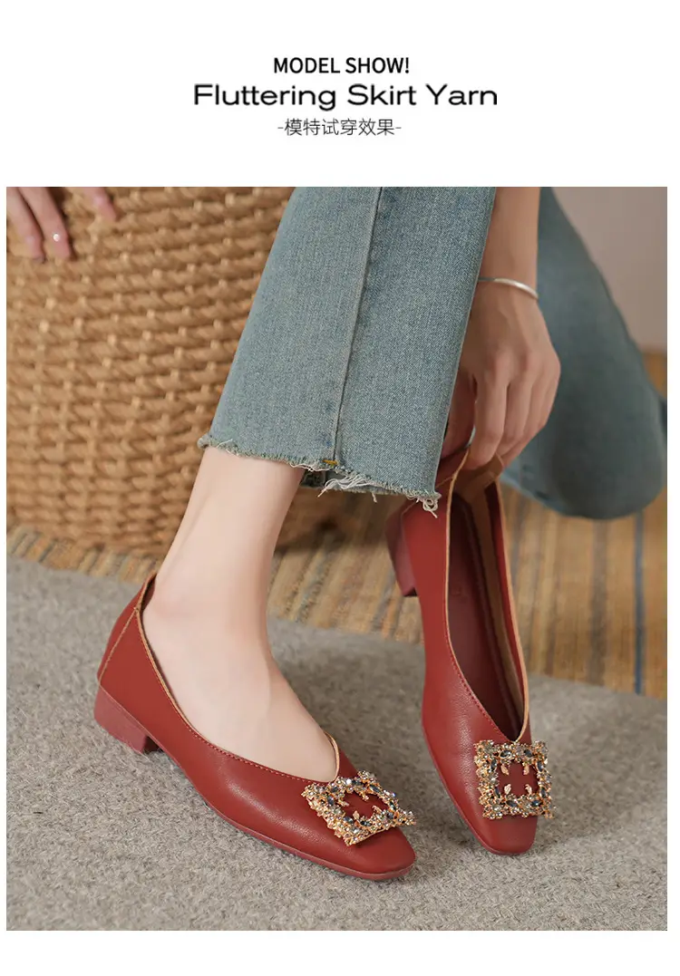 Square-Toe Low-Heeled Shallow Single Shoes for Women, Soft Leather Mother's Shoes, 2025 Spring and Autumn Style, Flat-Soled Work Shoes, Black — feature 44
