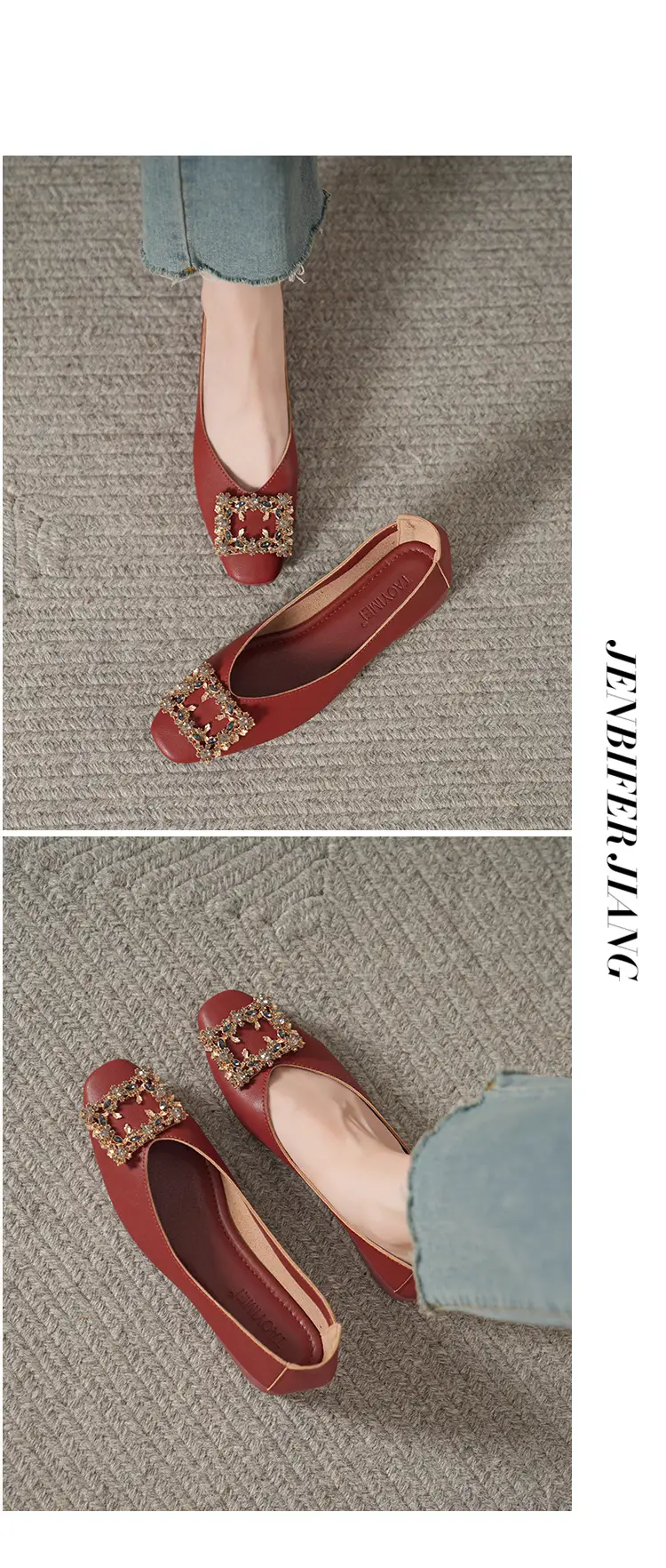 Square-Toe Low-Heeled Shallow Single Shoes for Women, Soft Leather Mother's Shoes, 2025 Spring and Autumn Style, Flat-Soled Work Shoes, Black — feature 49