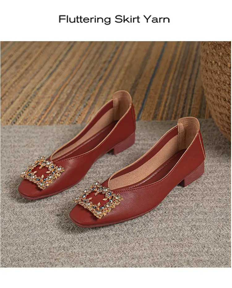 Square-Toe Low-Heeled Shallow Single Shoes for Women, Soft Leather Mother's Shoes, 2025 Spring and Autumn Style, Flat-Soled Work Shoes, Black — feature 50