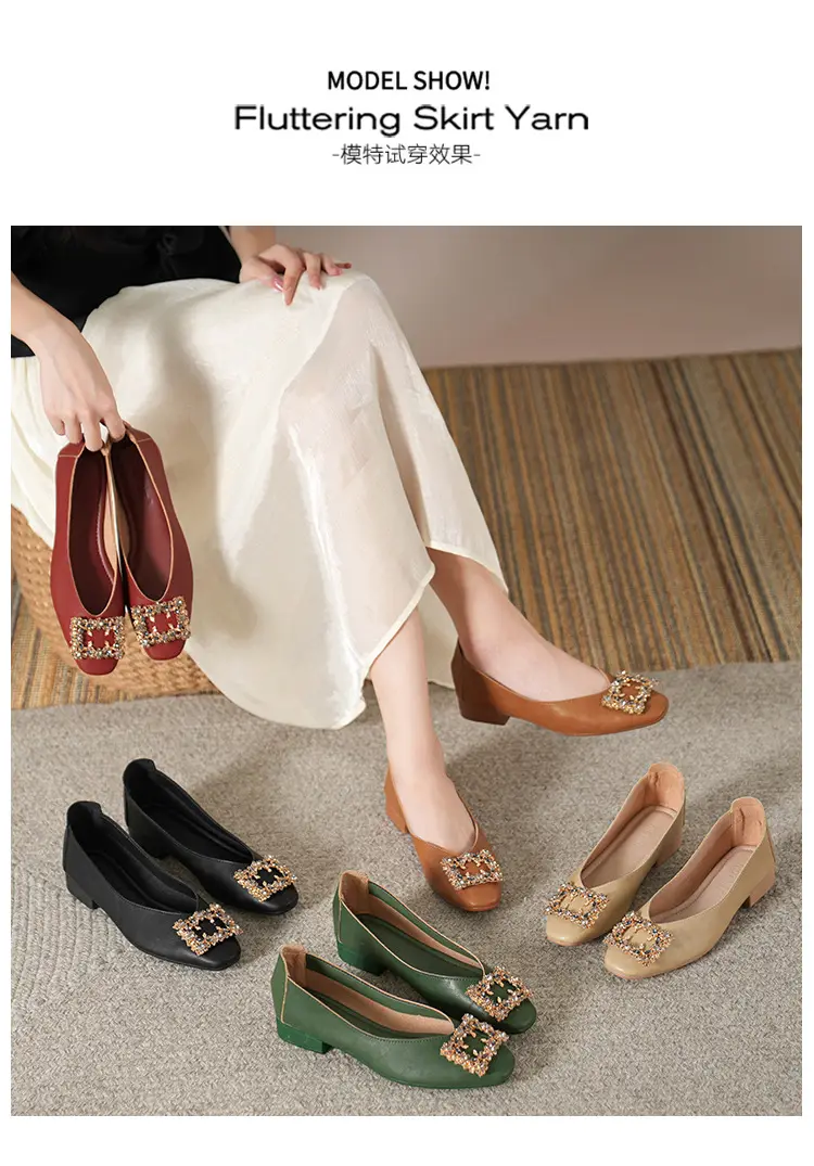 Square-Toe Low-Heeled Shallow Single Shoes for Women, Soft Leather Mother's Shoes, 2025 Spring and Autumn Style, Flat-Soled Work Shoes, Black — feature 8