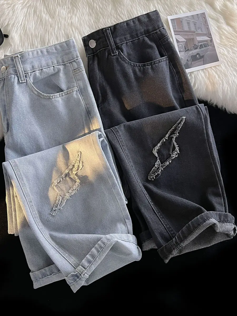 Men's Silver Patchwork Jeans Autumn Loose Pants - Image 5