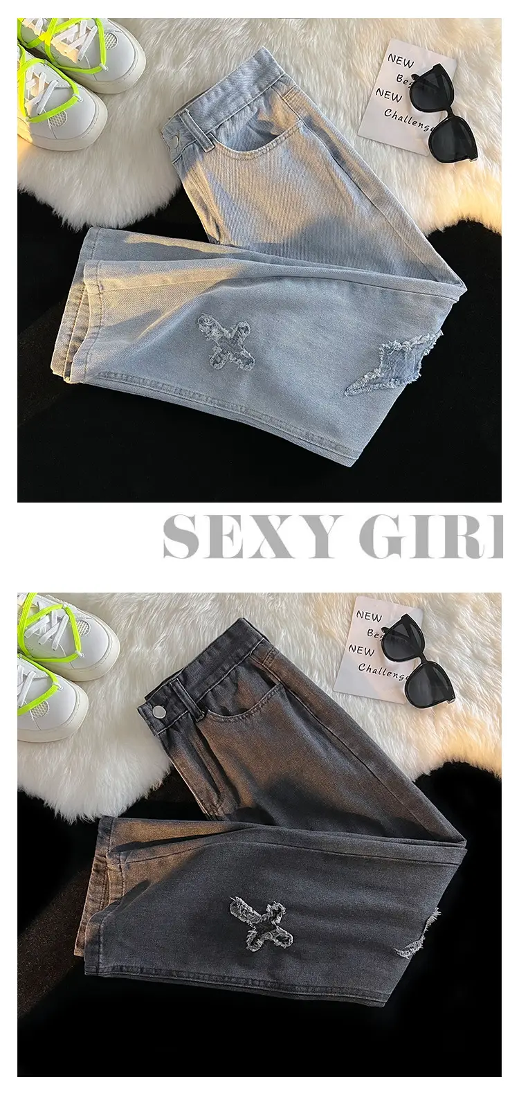 Men's Silver Patchwork Jeans Autumn Loose Pants — feature 3