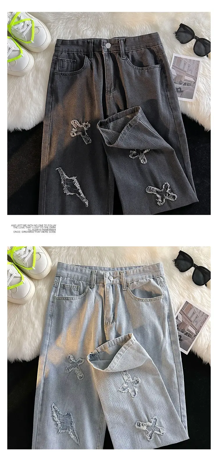 Men's Silver Patchwork Jeans Autumn Loose Pants — feature 4