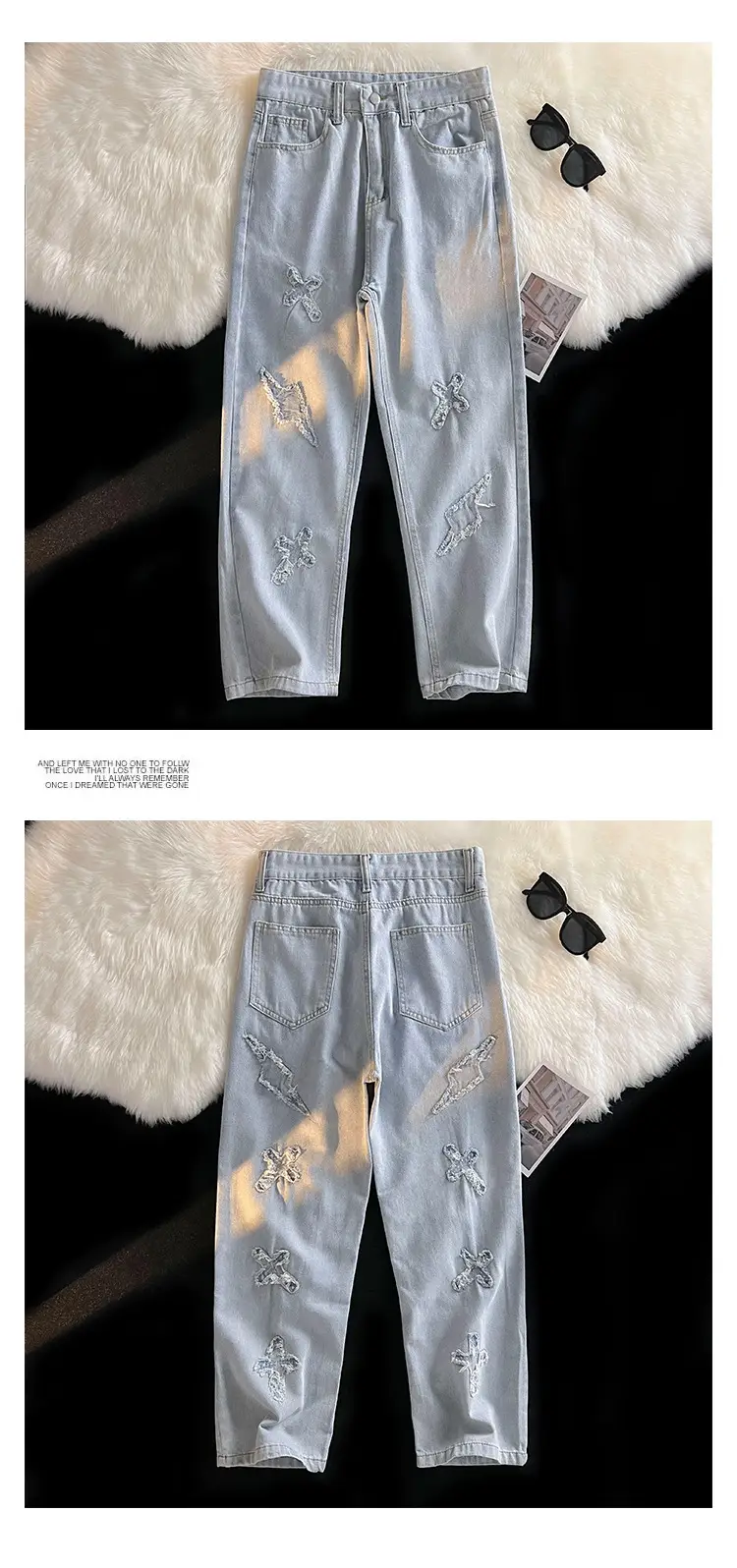 Men's Silver Patchwork Jeans Autumn Loose Pants — feature 5