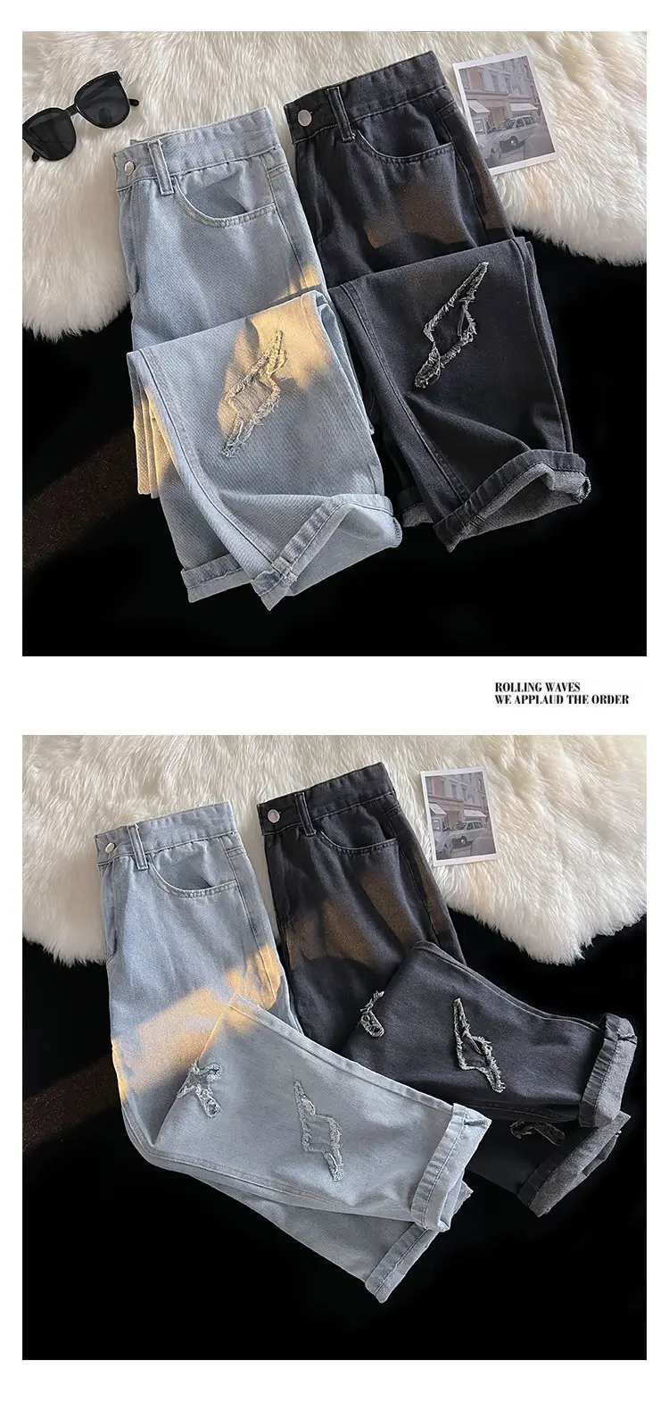 Men's Silver Patchwork Jeans Autumn Loose Pants — feature 6