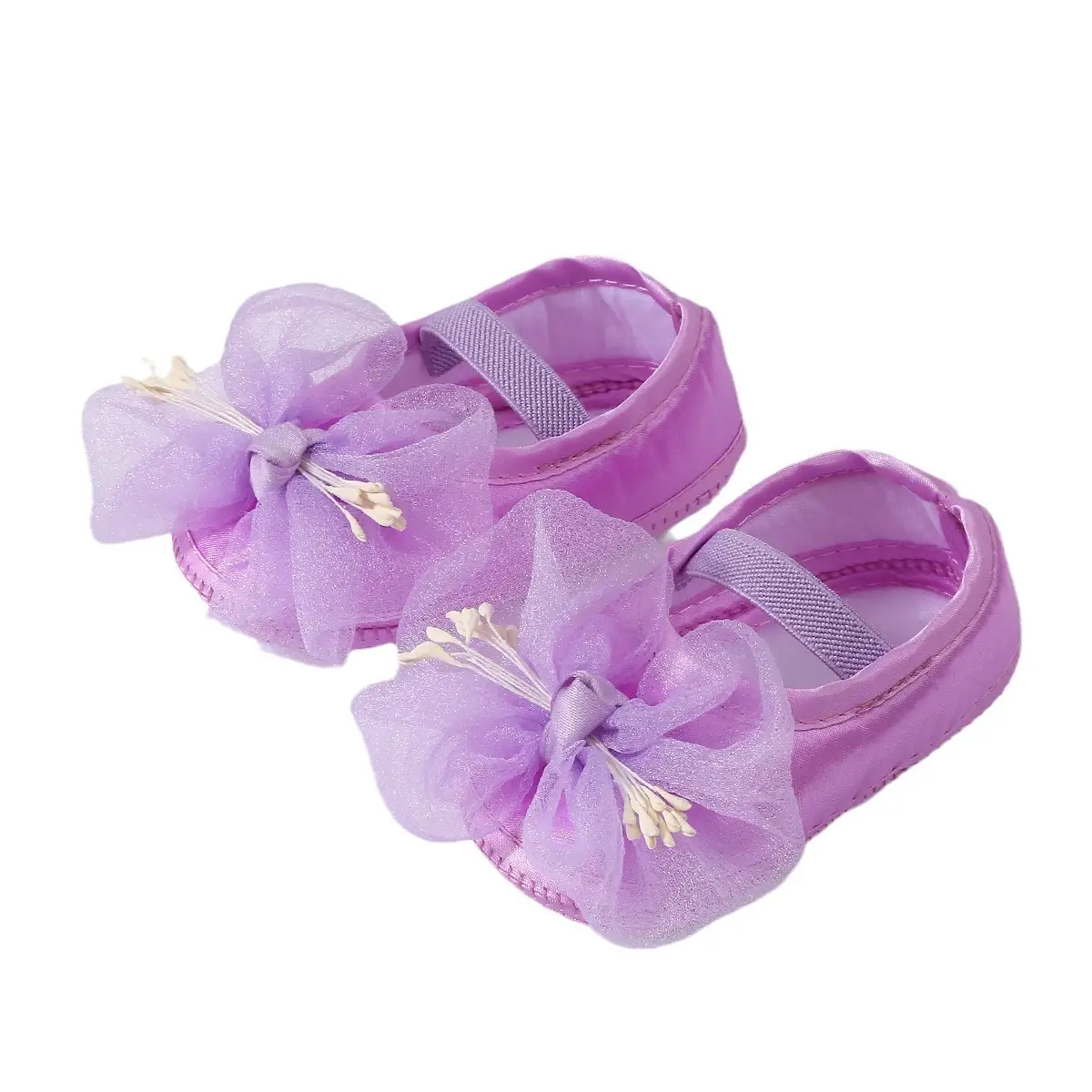 New Cute Princess Shoes 0-1 Year Old Purple Bow Baby Dress Shoes