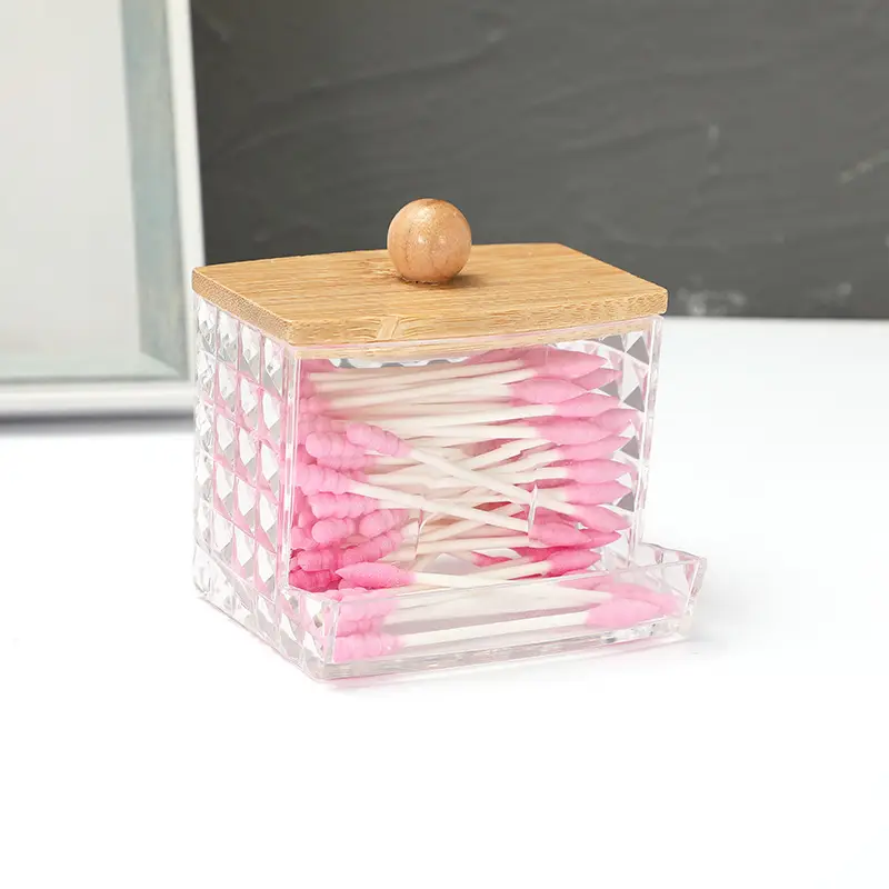 Transparent Diamond Pattern Cotton Swab Storage Box