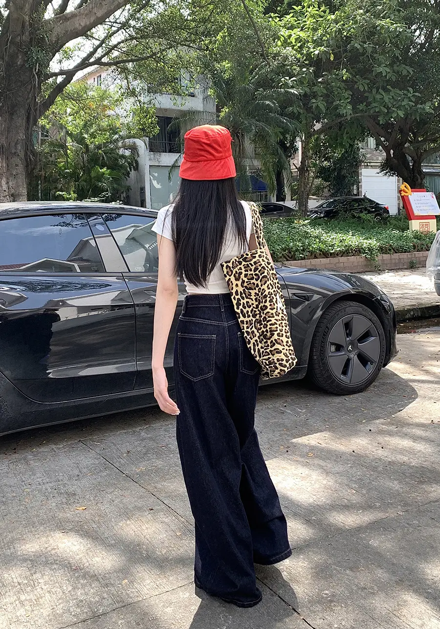 Retro Dark Blue Wide Leg Jeans Women High Waist Slimming Trousers — feature 16