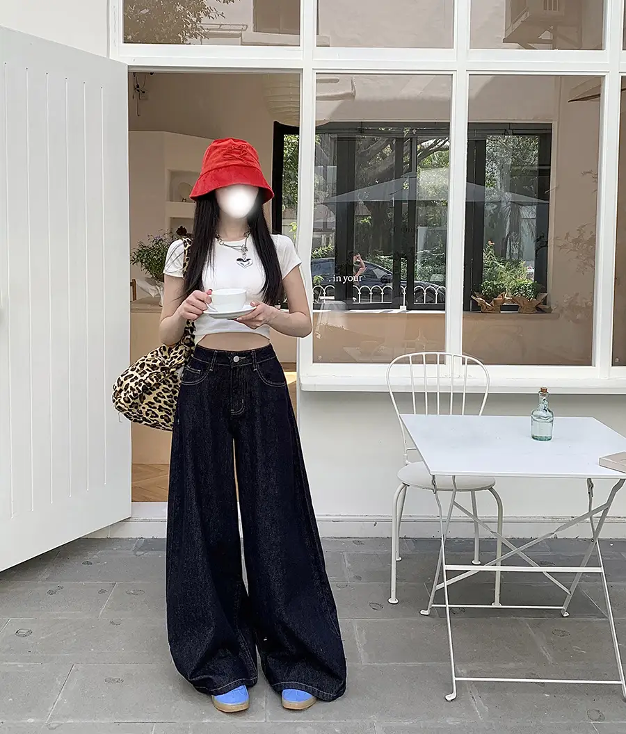 Retro Dark Blue Wide Leg Jeans Women High Waist Slimming Trousers — feature 17