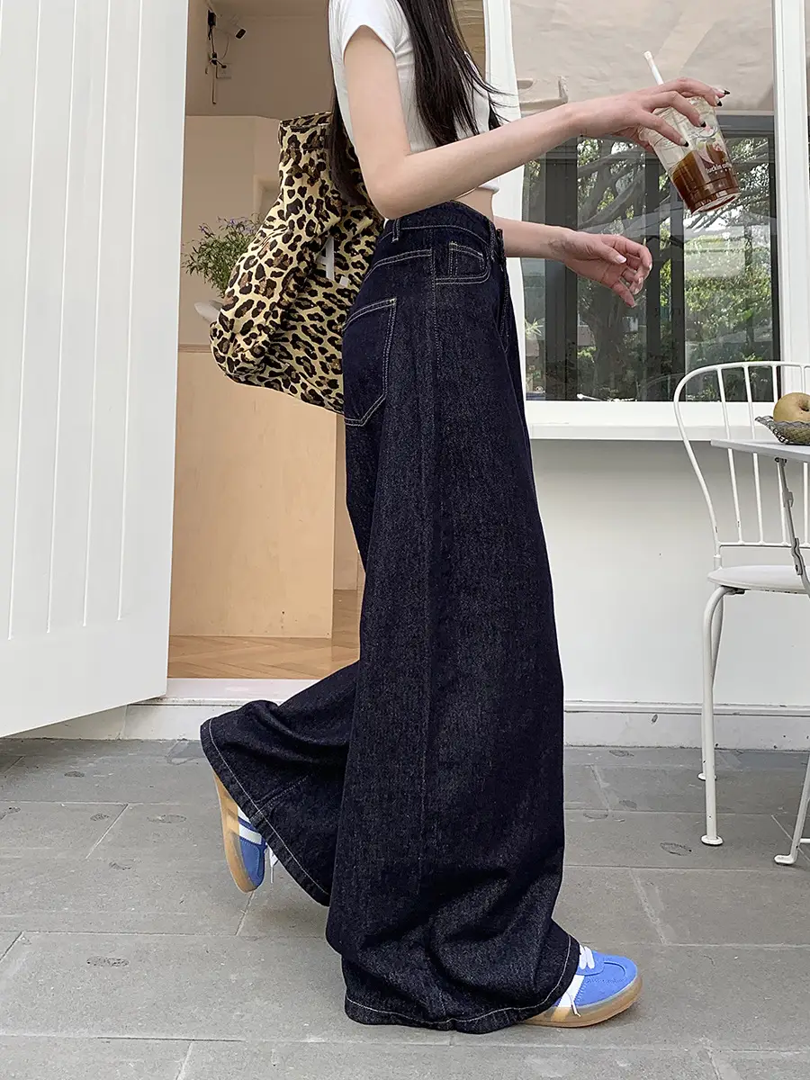 Retro Dark Blue Wide Leg Jeans Women High Waist Slimming Trousers — feature 18