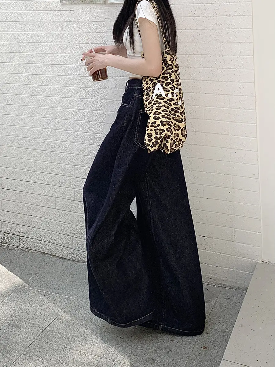 Retro Dark Blue Wide Leg Jeans Women High Waist Slimming Trousers — feature 3