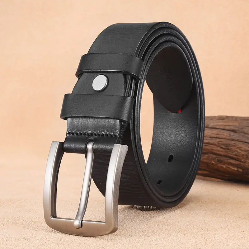 Men's Cowhide Belt with Silver Buckle & Metal Studs - Image 10