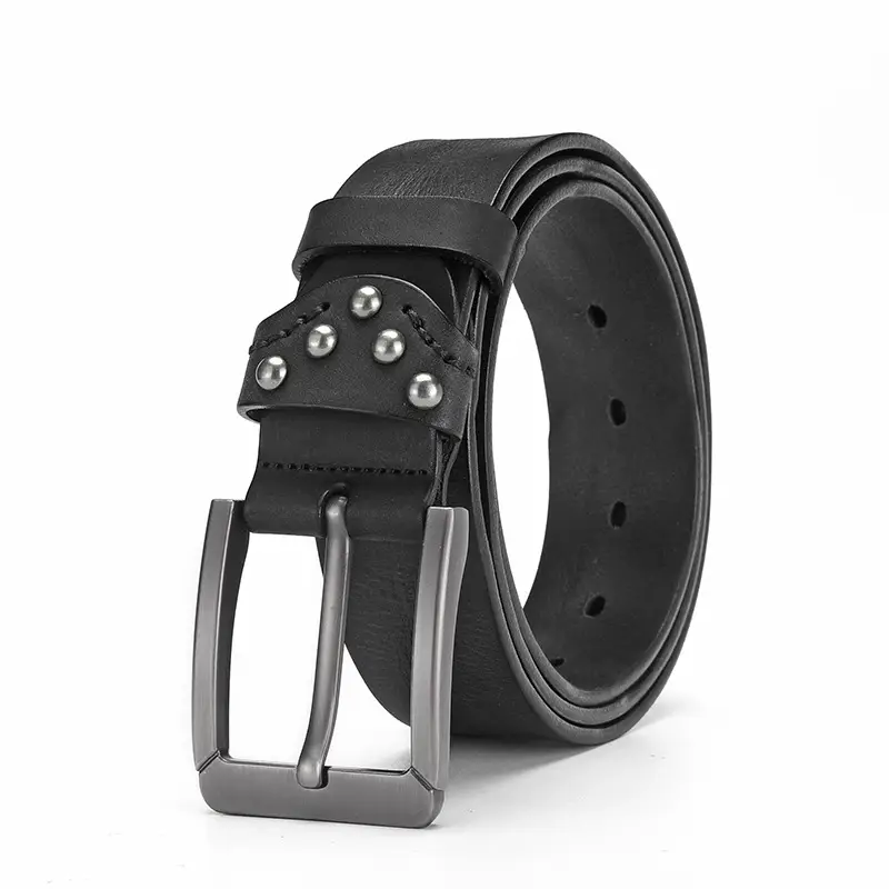 Men's Cowhide Belt with Silver Buckle & Metal Studs - Image 13