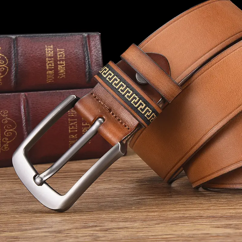 Men's Cowhide Belt with Silver Buckle & Metal Studs — feature 1