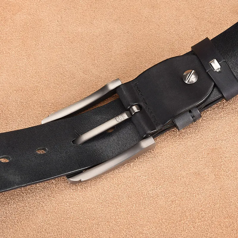 Men's Cowhide Belt with Silver Buckle & Metal Studs — feature 10