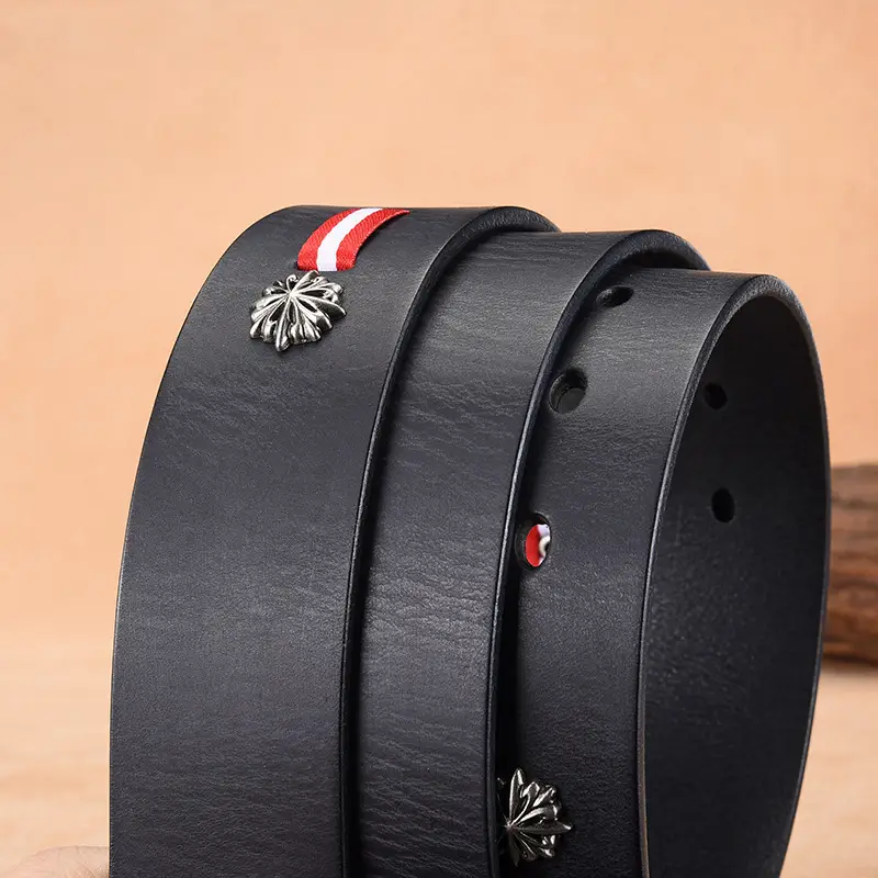 Men's Cowhide Belt with Silver Buckle & Metal Studs — feature 11