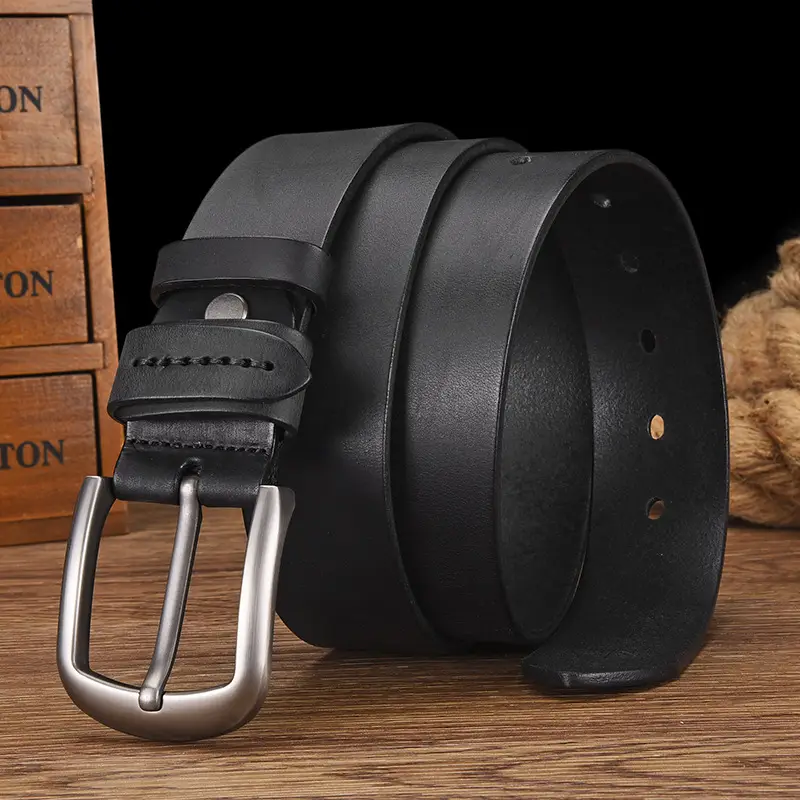 Men's Cowhide Belt with Silver Buckle & Metal Studs — feature 14