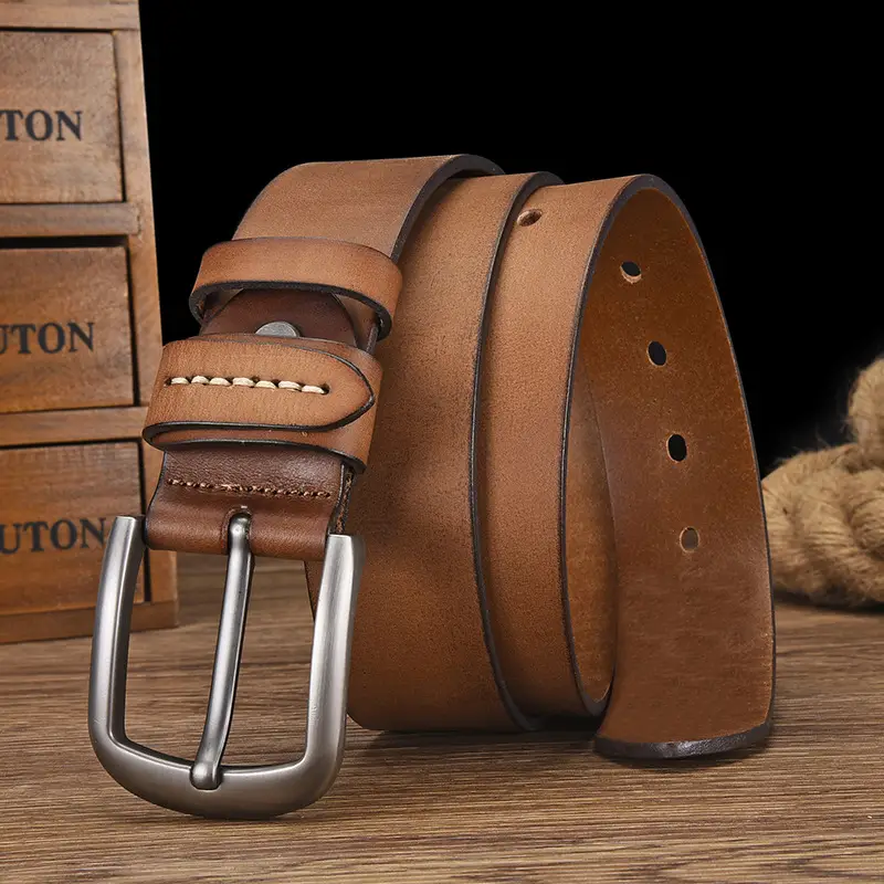 Men's Cowhide Belt with Silver Buckle & Metal Studs — feature 15