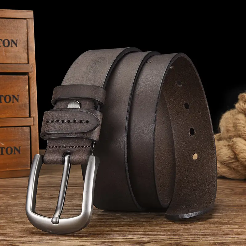 Men's Cowhide Belt with Silver Buckle & Metal Studs — feature 16