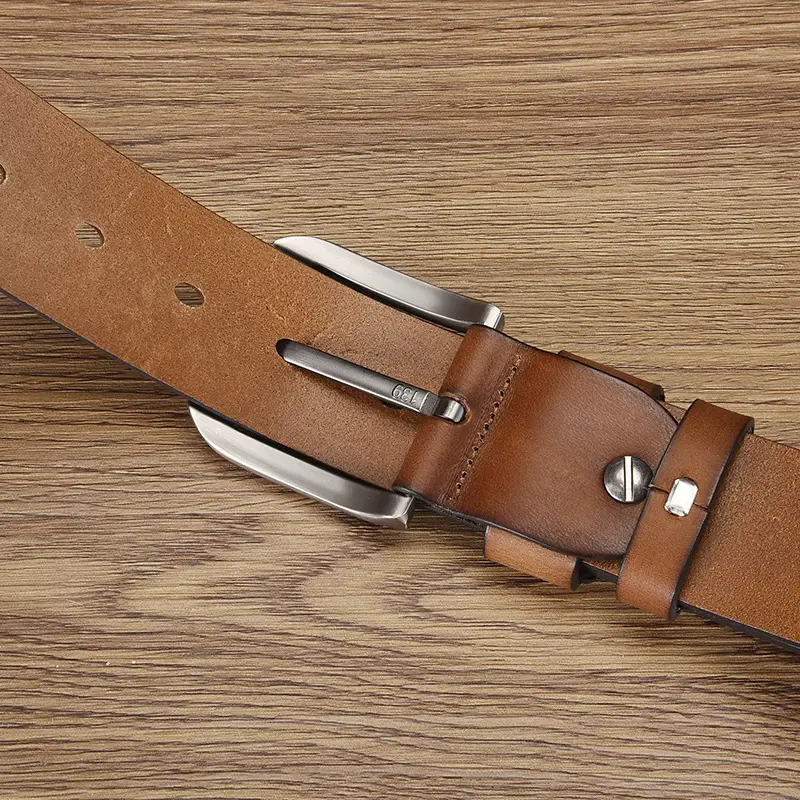 Men's Cowhide Belt with Silver Buckle & Metal Studs — feature 18