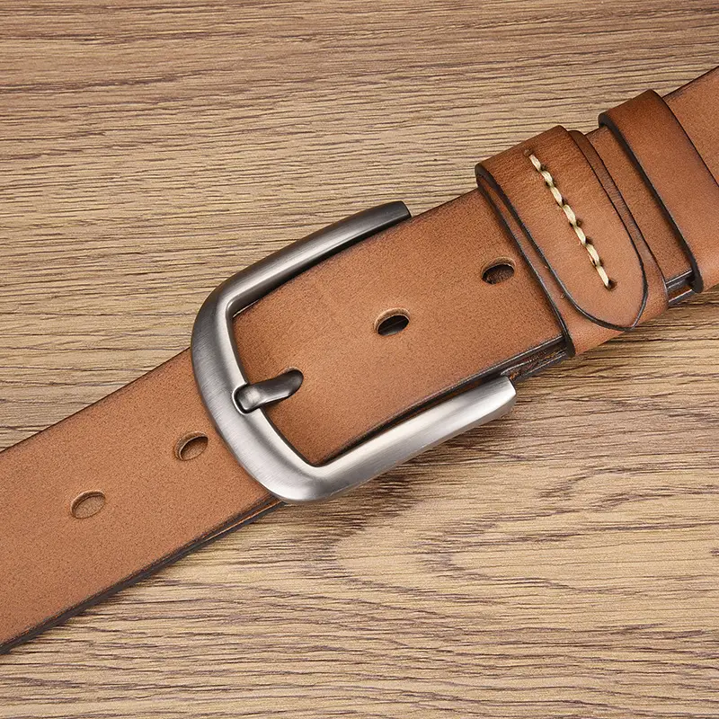 Men's Cowhide Belt with Silver Buckle & Metal Studs — feature 19