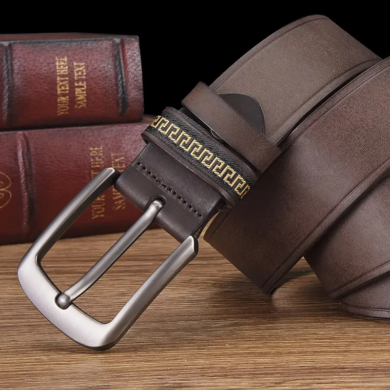 Men's Cowhide Belt with Silver Buckle & Metal Studs — feature 2