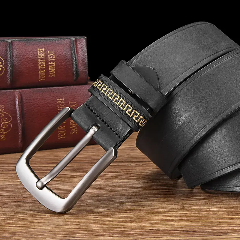 Men's Cowhide Belt with Silver Buckle & Metal Studs — feature 3