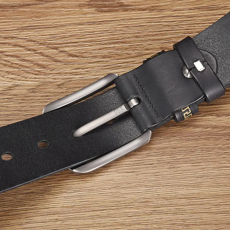 Men's Cowhide Belt with Silver Buckle & Metal Studs — feature 6