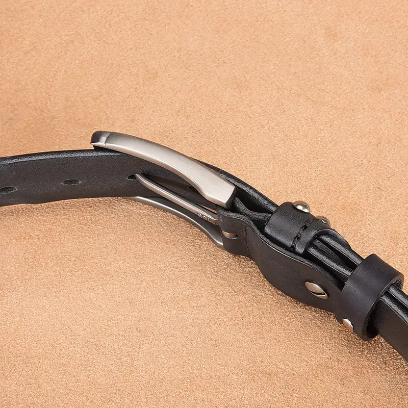 Men's Cowhide Belt with Silver Buckle & Metal Studs — feature 9
