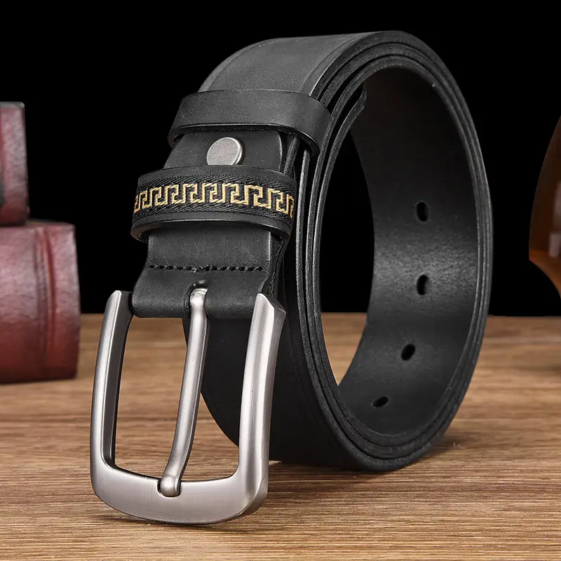 Men's Cowhide Belt with Silver Buckle & Metal Studs - Image 3