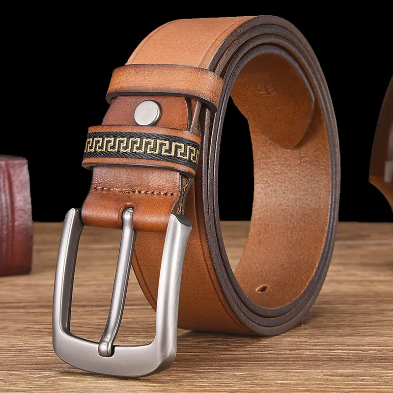 Men's Cowhide Belt with Silver Buckle & Metal Studs - Image 4