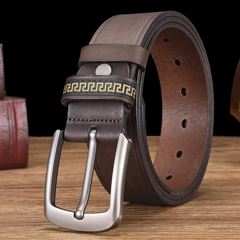 Men's Cowhide Belt with Silver Buckle & Metal Studs - Image 5