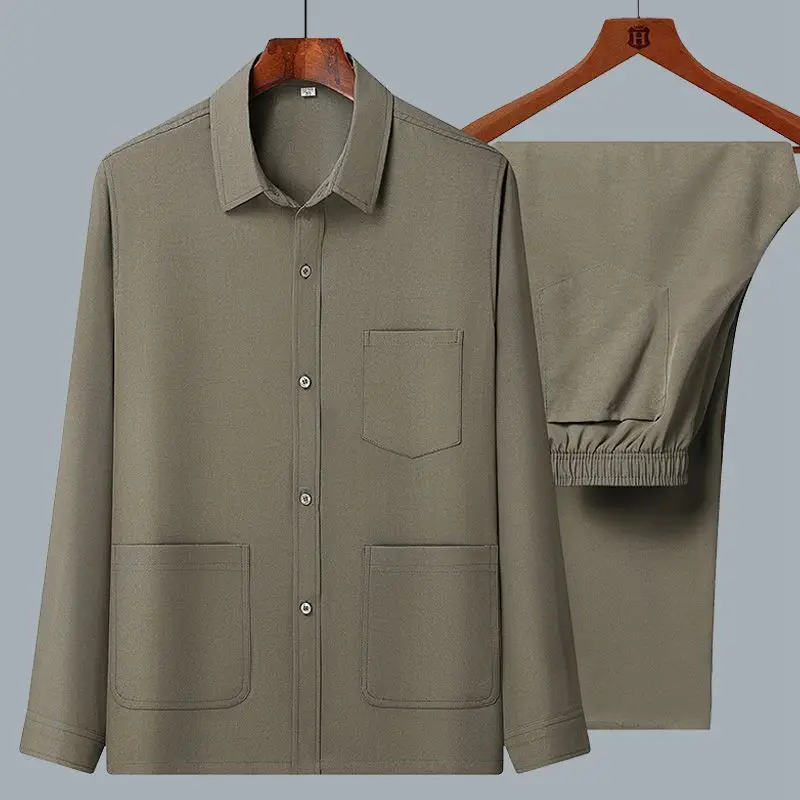 Men Ice Silk Long Sleeve Shirt Plus Size Grey - Image 4