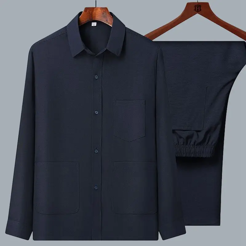 Men Ice Silk Long Sleeve Shirt Plus Size Grey - Image 3