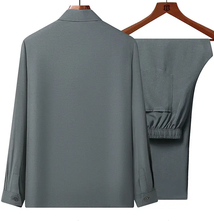 Men Ice Silk Long Sleeve Shirt Plus Size Grey — feature 7
