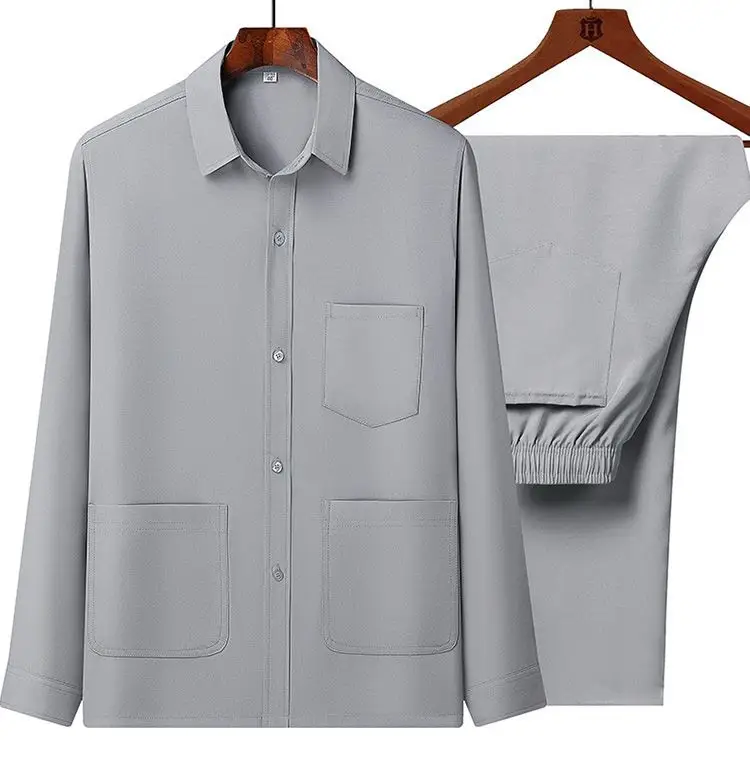 Men Ice Silk Long Sleeve Shirt Plus Size Grey — feature 8