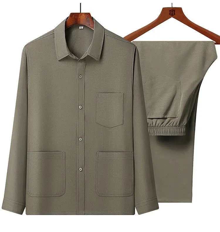 Men Ice Silk Long Sleeve Shirt Plus Size Grey — feature 9