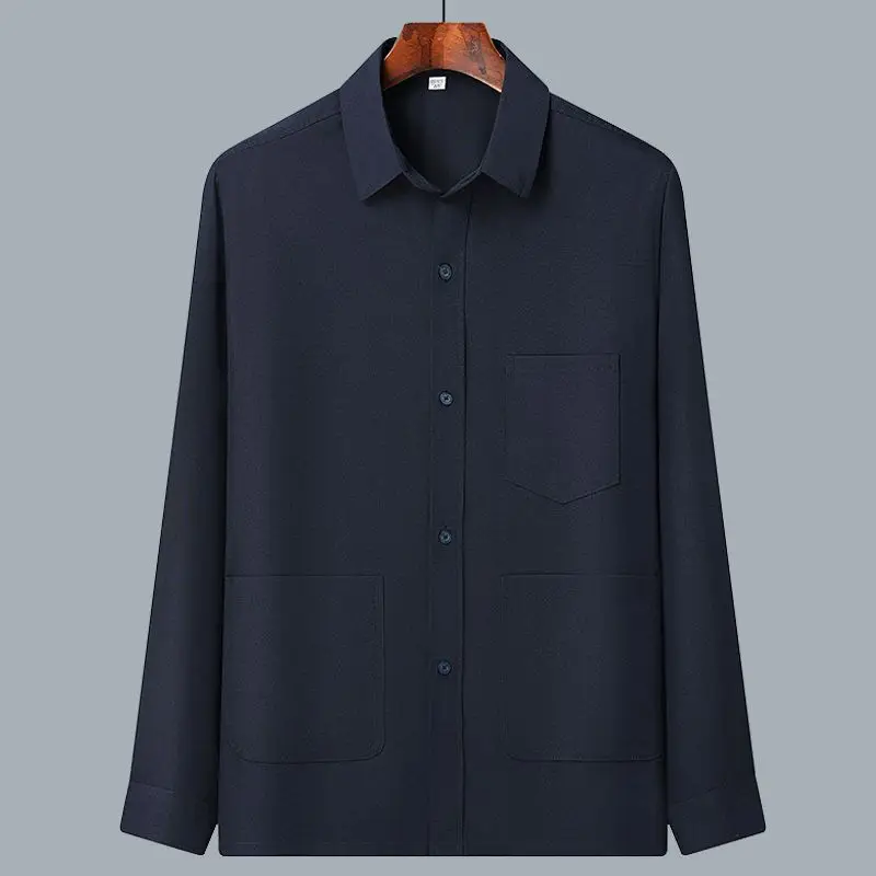 Men Ice Silk Long Sleeve Shirt Plus Size Grey - Image 7
