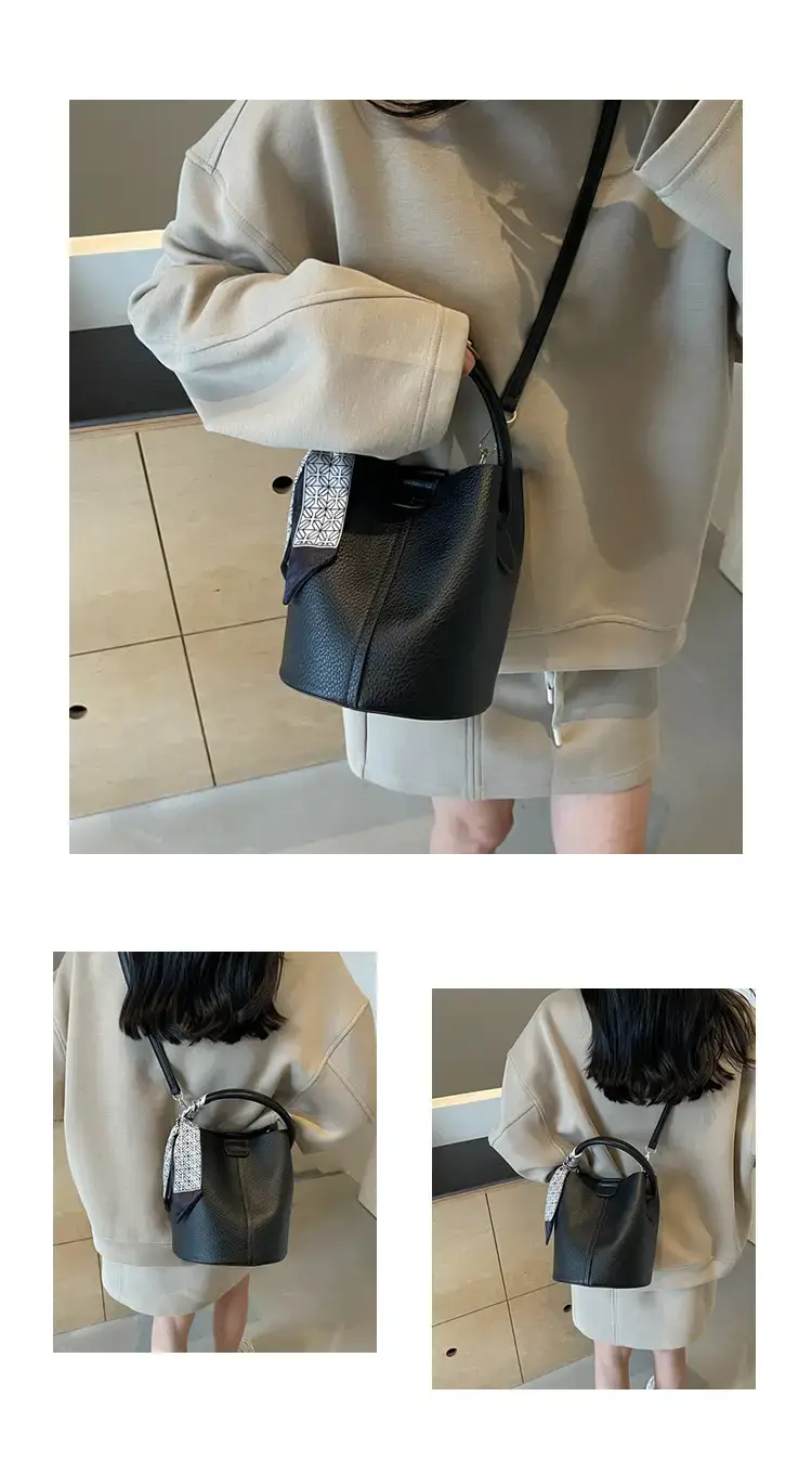 Black Leather Bucket Bag with Crossbody Strap — feature 10