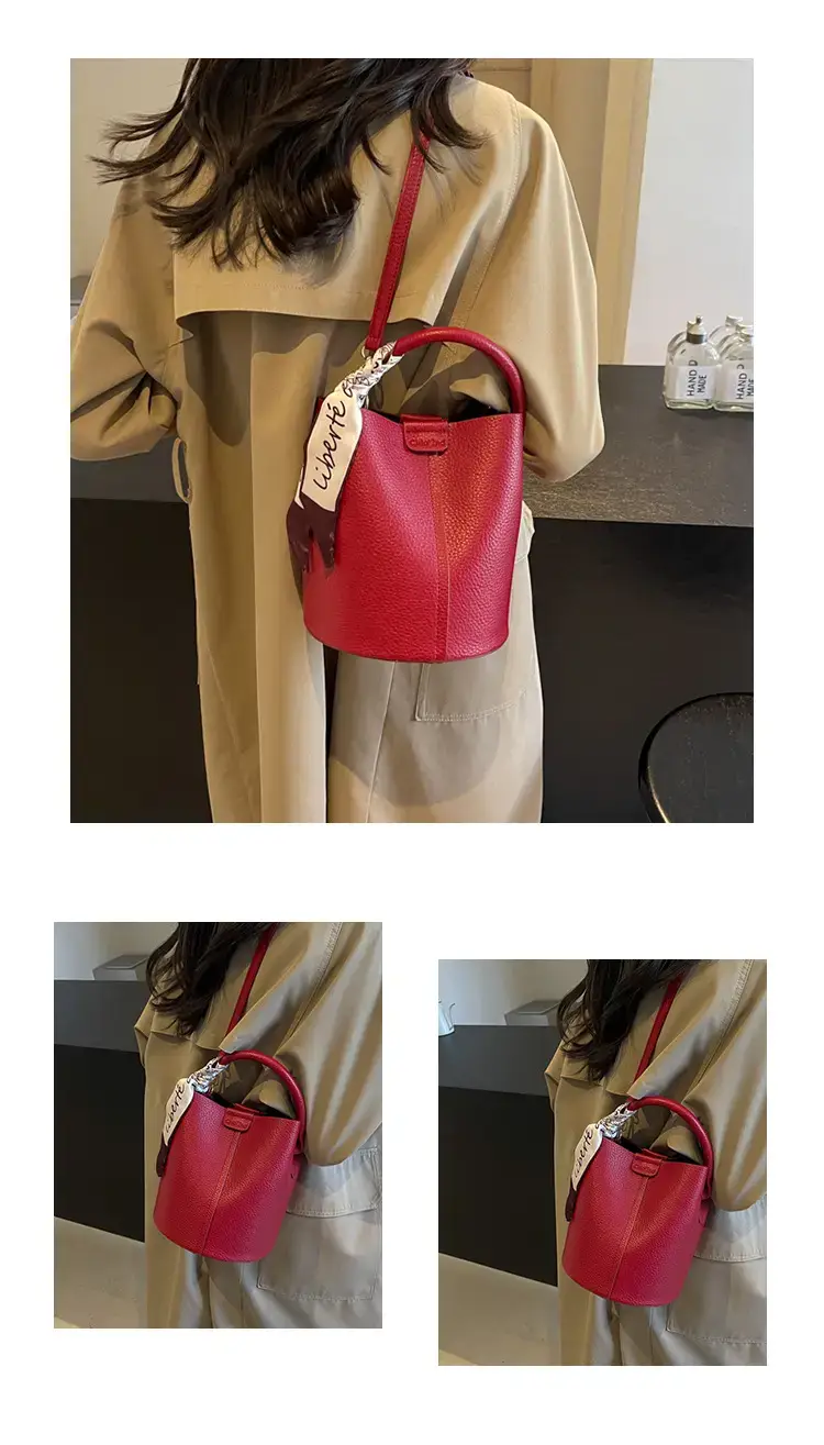 Black Leather Bucket Bag with Crossbody Strap — feature 11