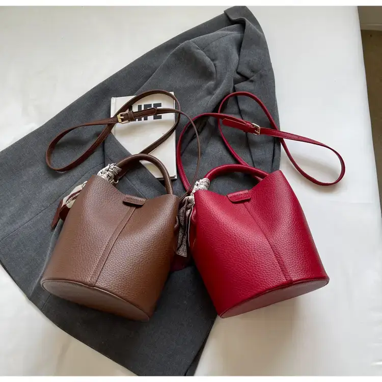 Black Leather Bucket Bag with Crossbody Strap — feature 16