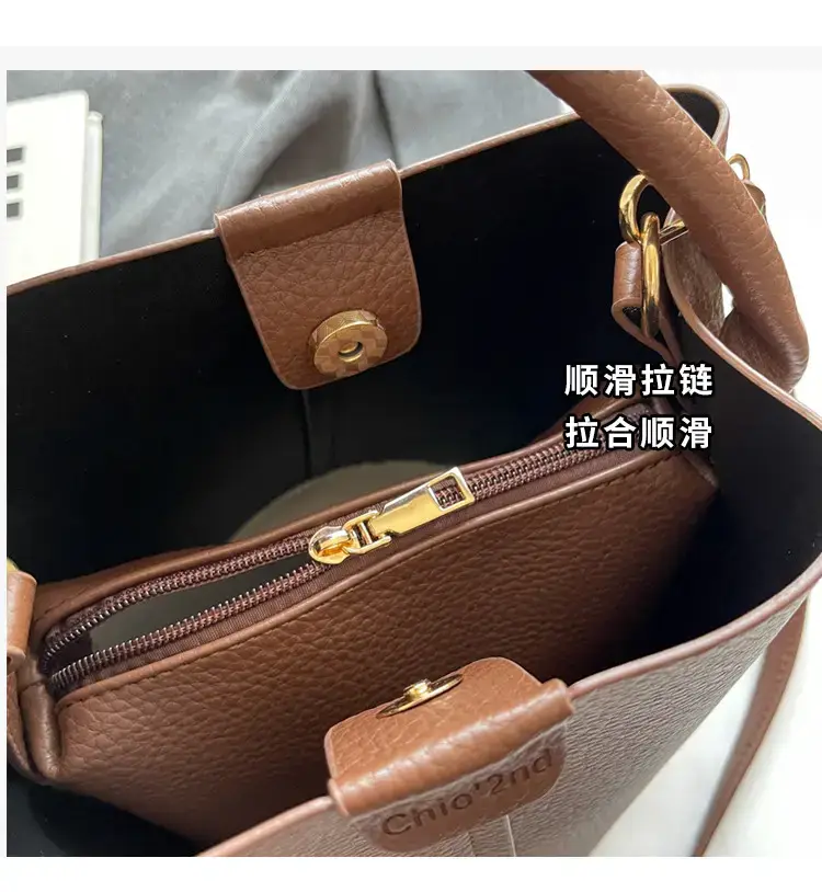 Black Leather Bucket Bag with Crossbody Strap — feature 5