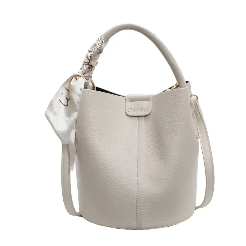 Black Leather Bucket Bag with Crossbody Strap - Image 2
