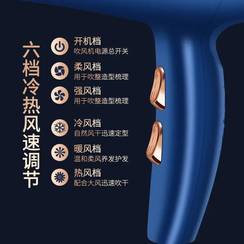 Blue Professional Hair Dryer with Strong Wind & Light Output