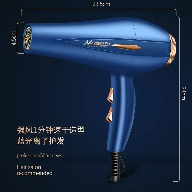 Blue Professional Hair Dryer with Strong Wind & Light Output